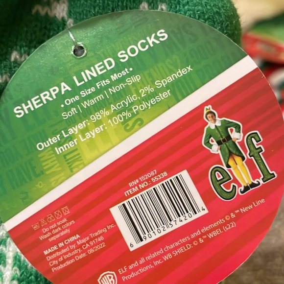 NWT TWO Buddy The Elf Faux Sherpa Lined Soft Non-Slip Green Slipper Socks - Picture 4 of 5